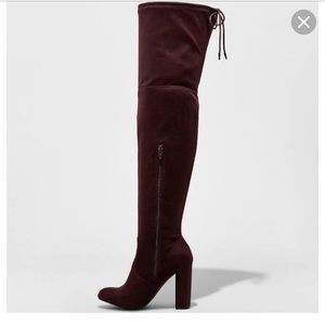 Wine colored over the knee suede boots